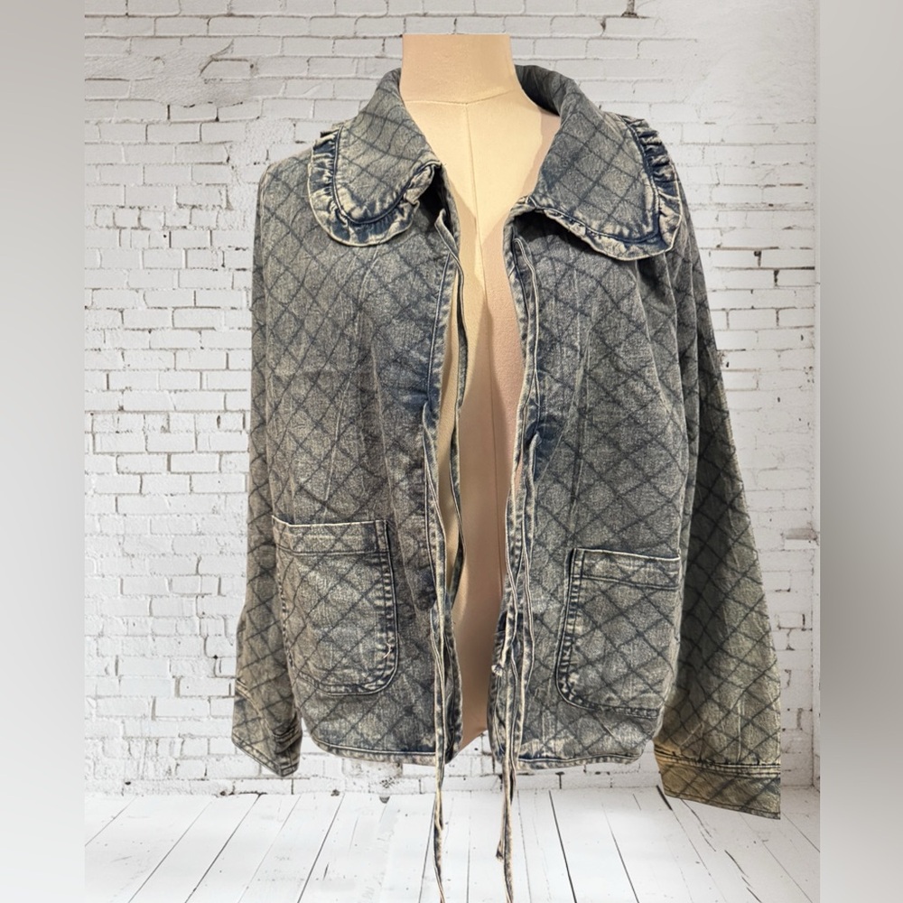 Doe & Rae Lined  Denim Tie-Front Jacket Sz L NWOT | Boutique Style Cozy Layering - Picture 2 of 10